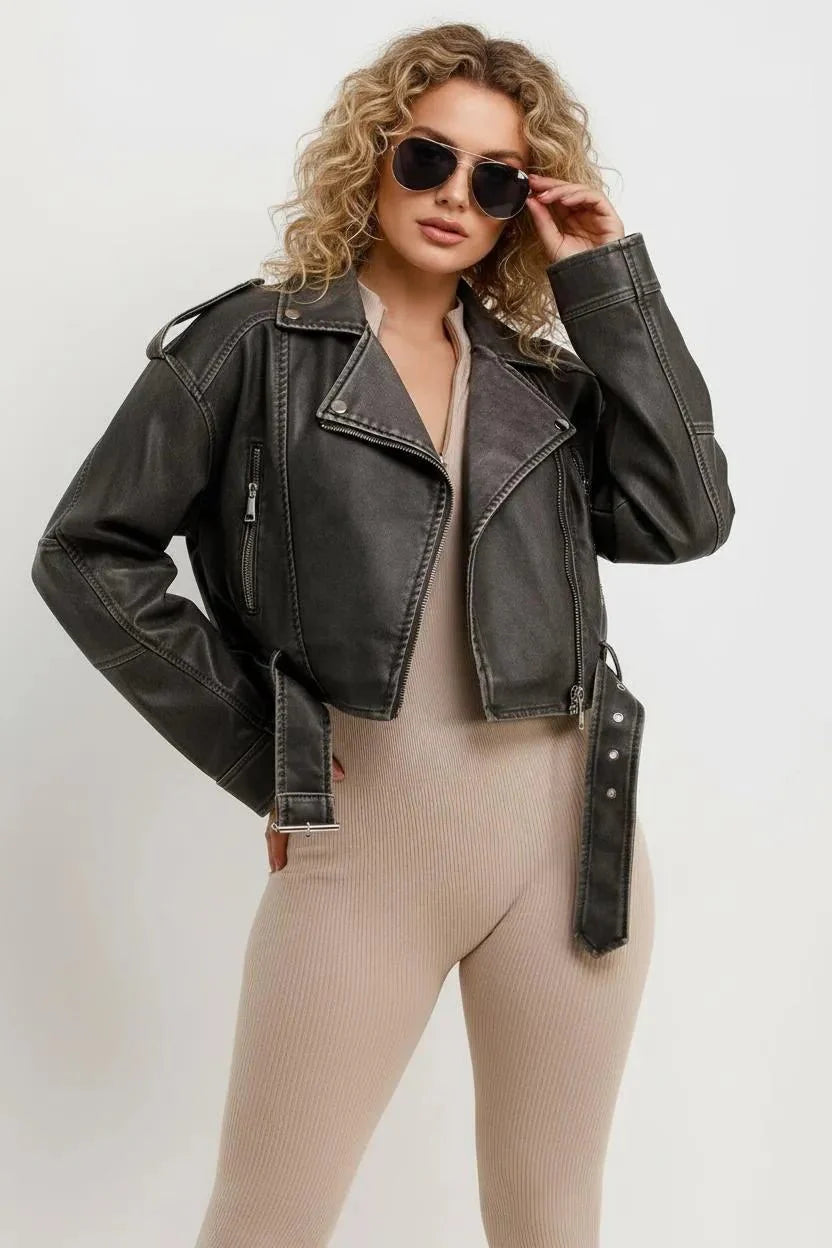 Miss | Biker Jacket Dames Casual Cropped - Kunstleer