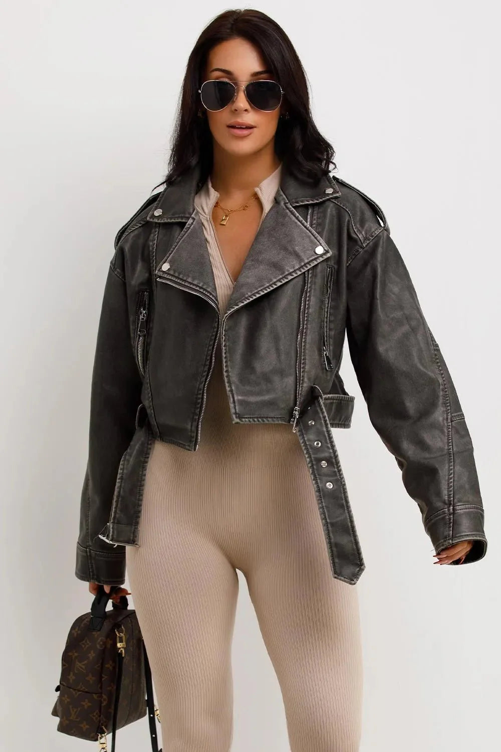 Miss | Biker Jacket Dames Casual Cropped - Kunstleer