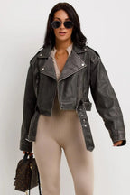 Miss | Biker Jacket Dames Casual Cropped - Kunstleer