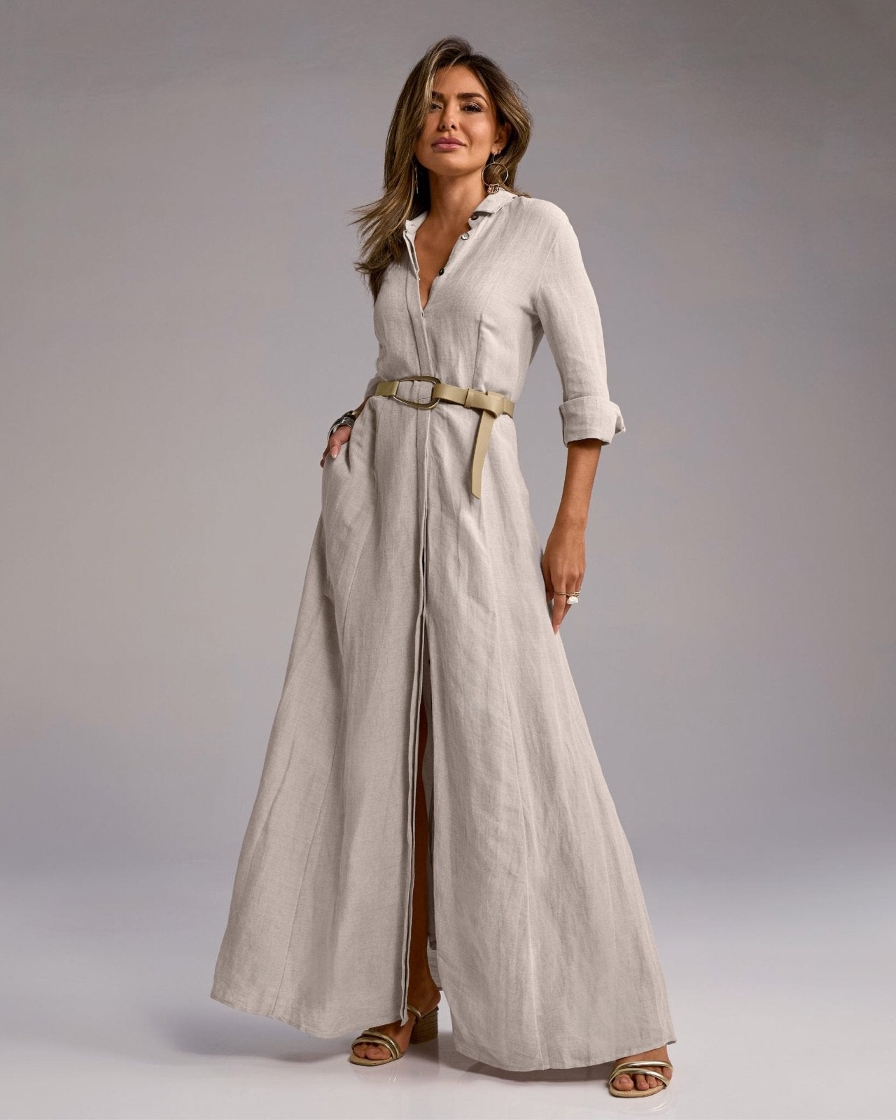 Miss | Jurk Dames Maxi Boho Split - Linnen