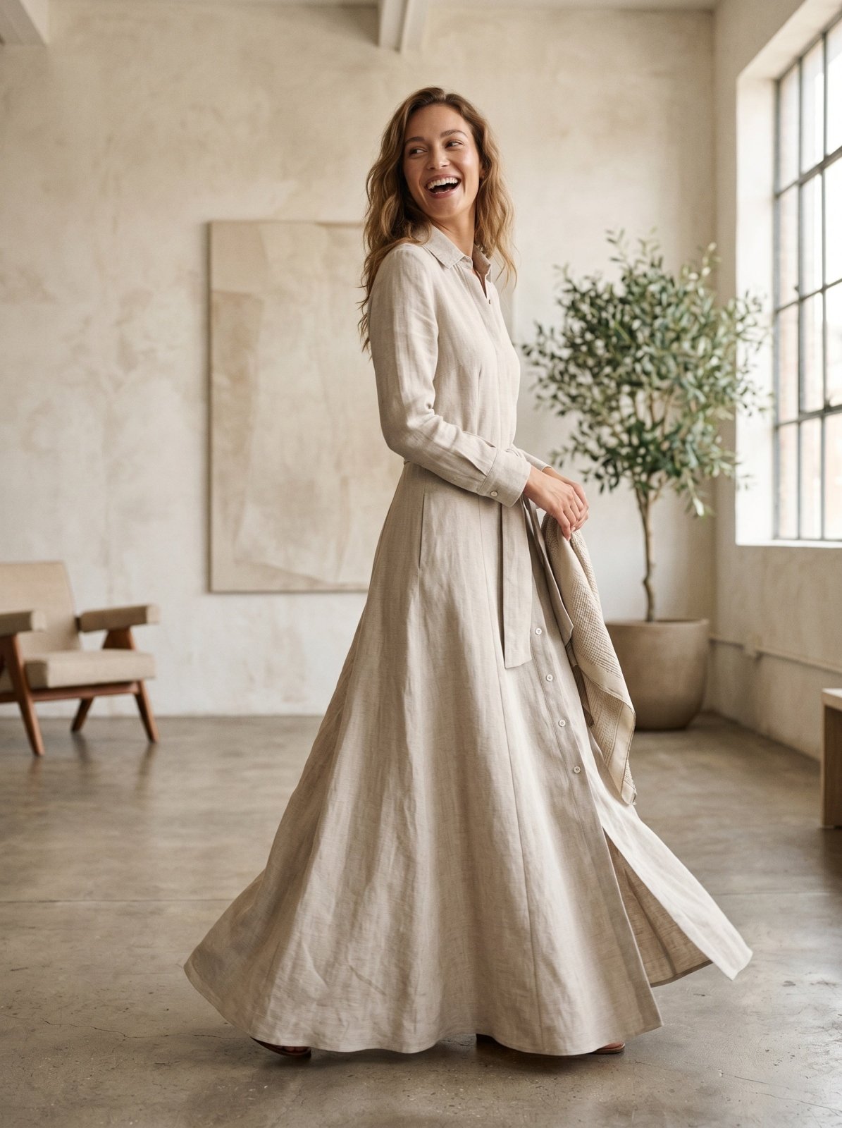 Miss | Jurk Dames Maxi Boho Split - Linnen