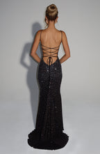 Loreviana | Glamour Avondjurk met Strass & Open Rug