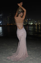 Loreviana | Glamour Avondjurk met Strass & Open Rug