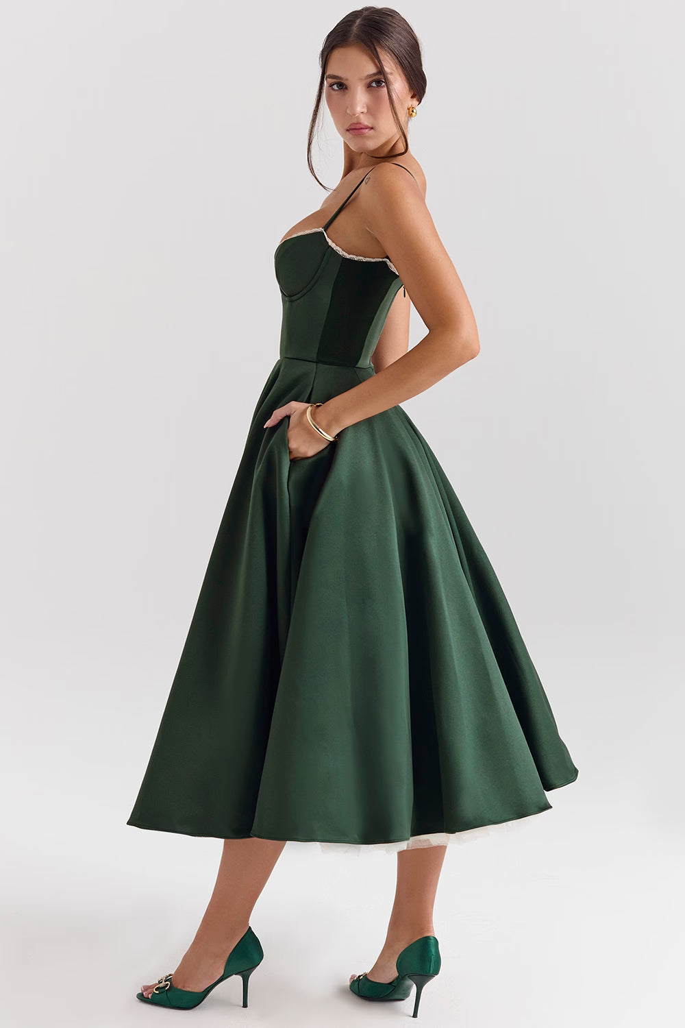 Elisa | Luxe midi jurk met corset top & volle rok