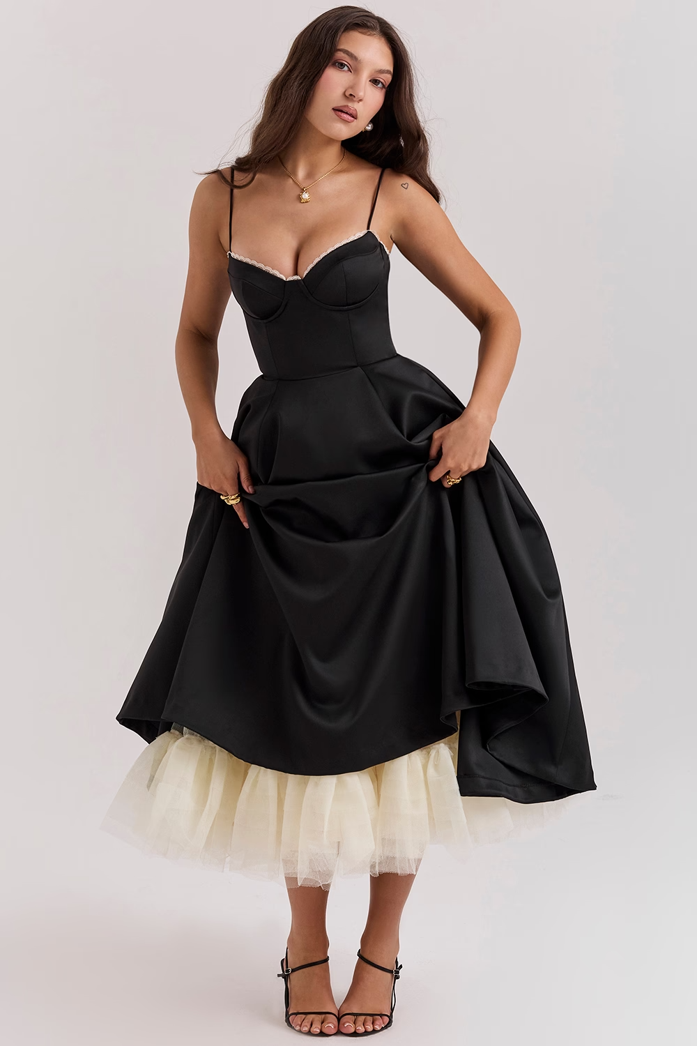 Elisa | Luxe midi jurk met corset top & volle rok