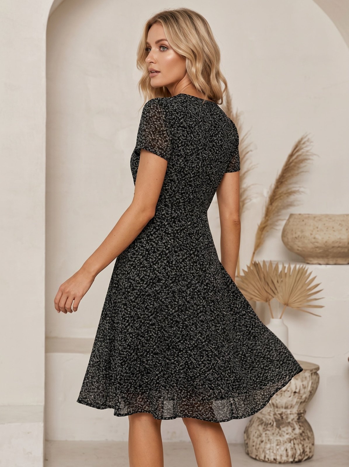 Miss | Jurk Dames Midi A-lijn V-hals Print - Polyester