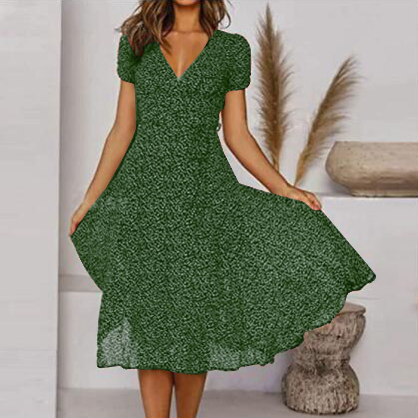 Miss | Jurk Dames Midi A-lijn V-hals Print - Polyester