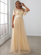 Miss | Jurk Dames Maxi Korte Mouw Pailletten - Tule