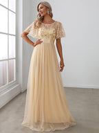 Miss | Jurk Dames Maxi Korte Mouw Pailletten - Tule