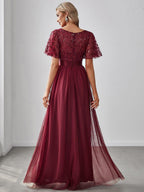 Miss | Jurk Dames Maxi Korte Mouw Pailletten - Tule
