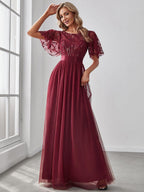 Miss | Jurk Dames Maxi Korte Mouw Pailletten - Tule