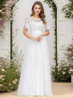 Miss | Jurk Dames Maxi Korte Mouw Pailletten - Tule