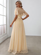 Miss | Jurk Dames Maxi Korte Mouw Pailletten - Tule