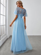 Miss | Jurk Dames Maxi Korte Mouw Pailletten - Tule