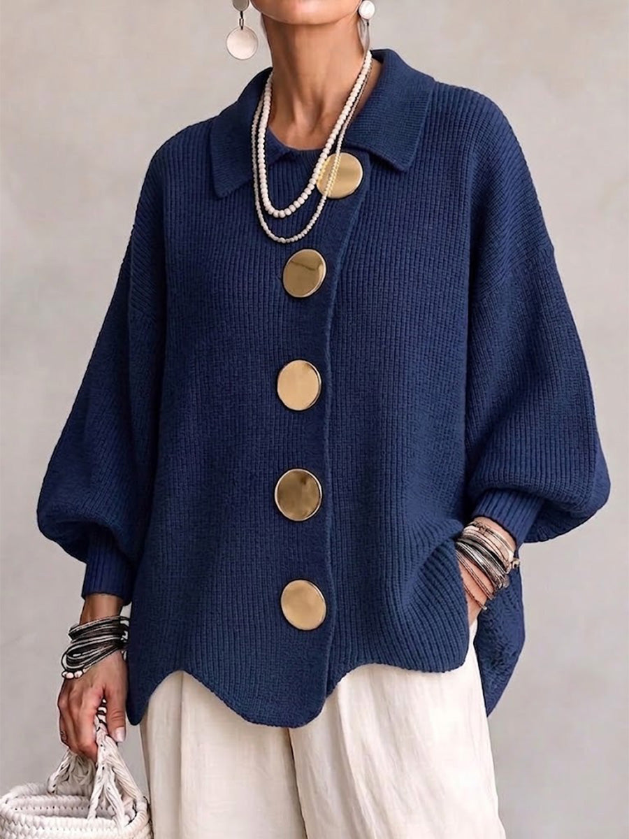 Isadora™ | Oversized Collared Cardigan With Large Metal Buttons — 1