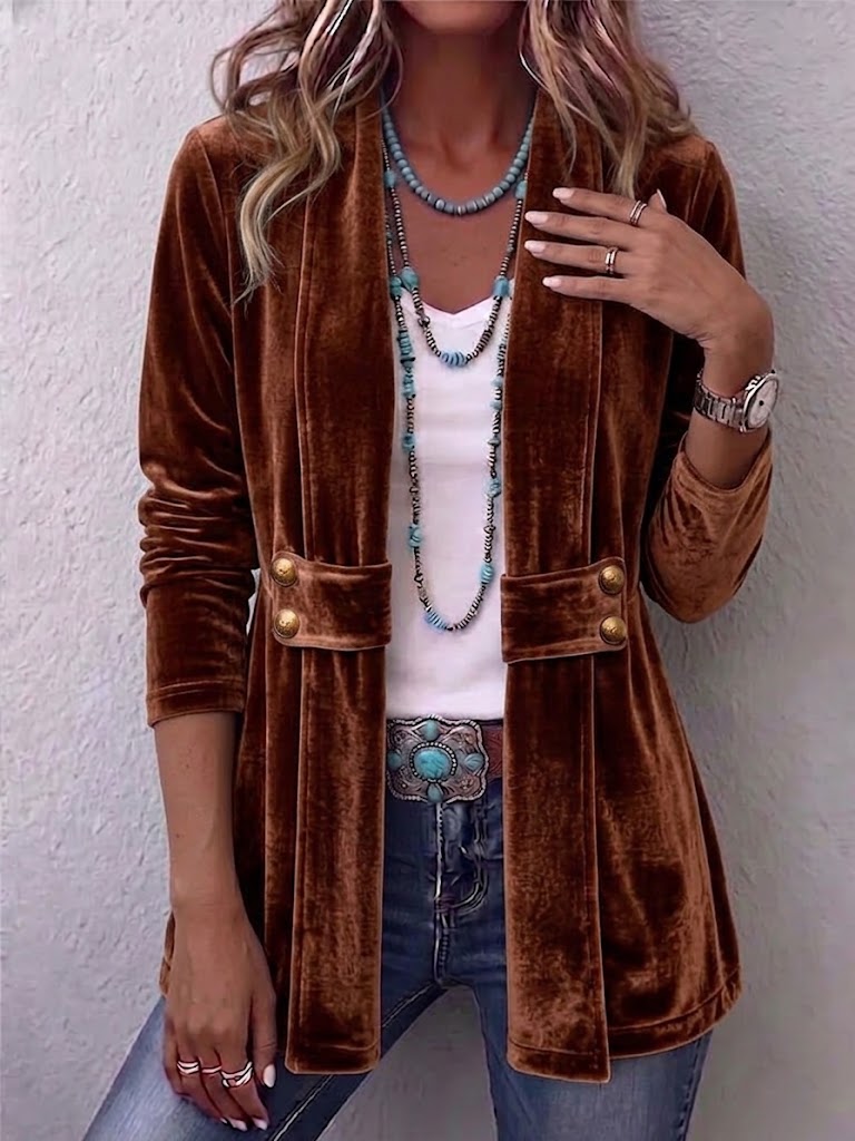 Holliwell™ | Vintage Lapel Button-Accent Long Sleeve Open Front Jacket — 1