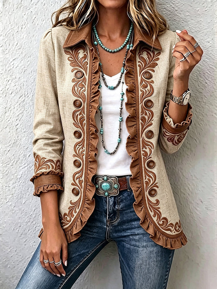 Dawncroft™ | Vintage Bohemian Floral Ruffled Jacket — 1