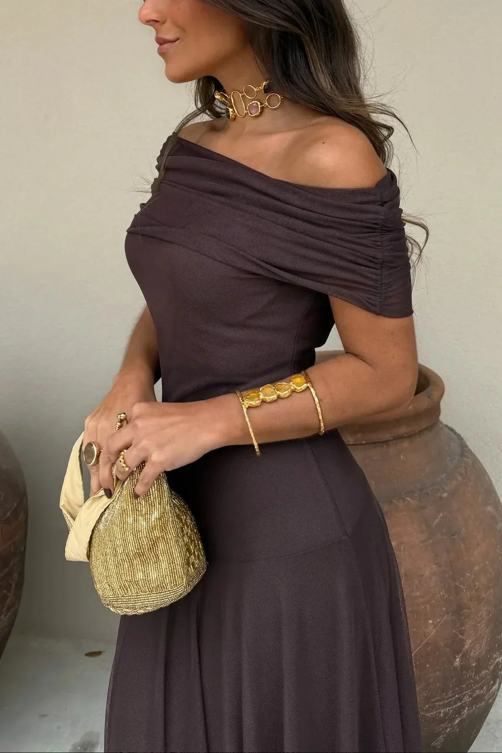 Miss | Jurk Dames Maxi One-Shoulder - Polyester