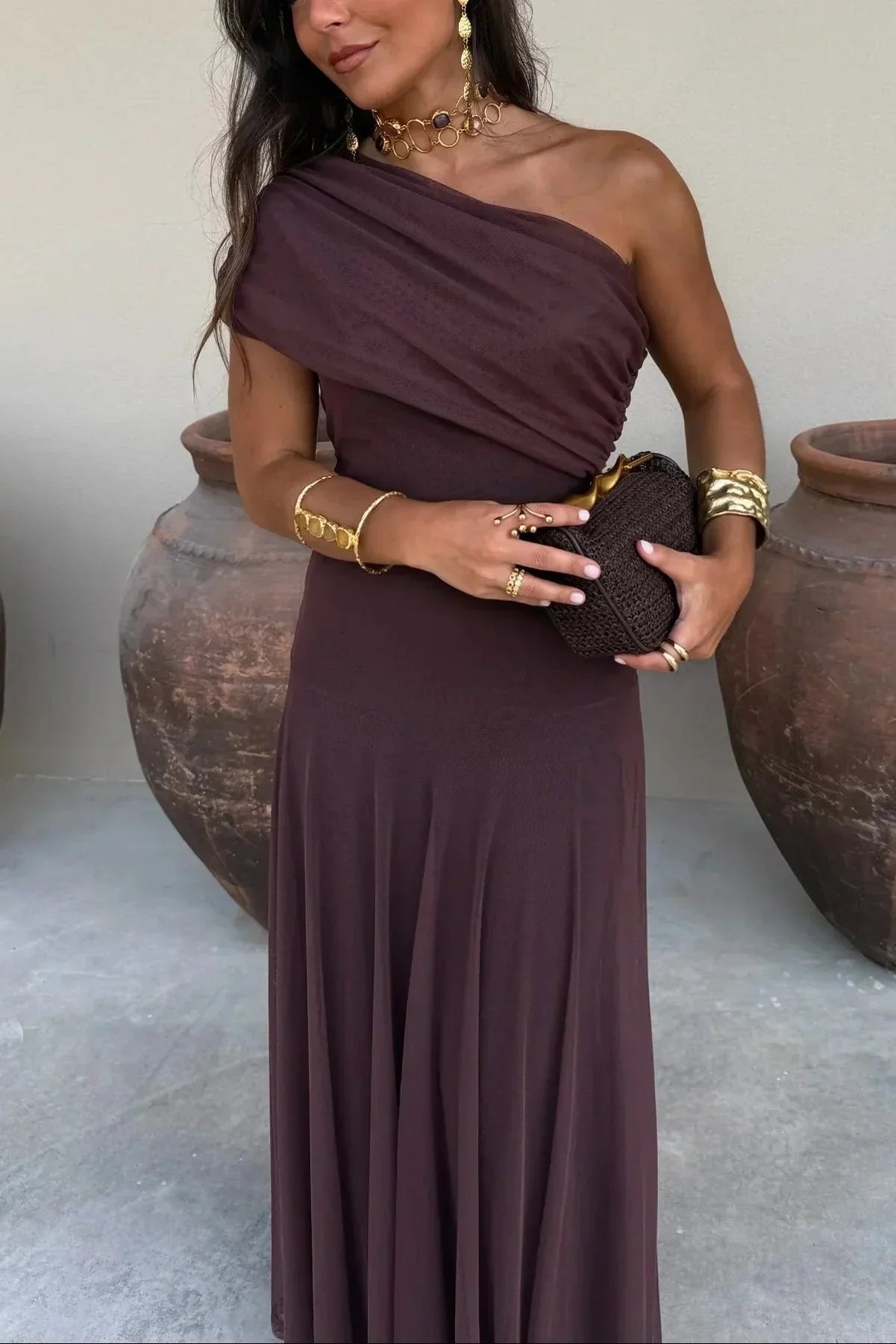 Miss | Jurk Dames Maxi One-Shoulder - Polyester