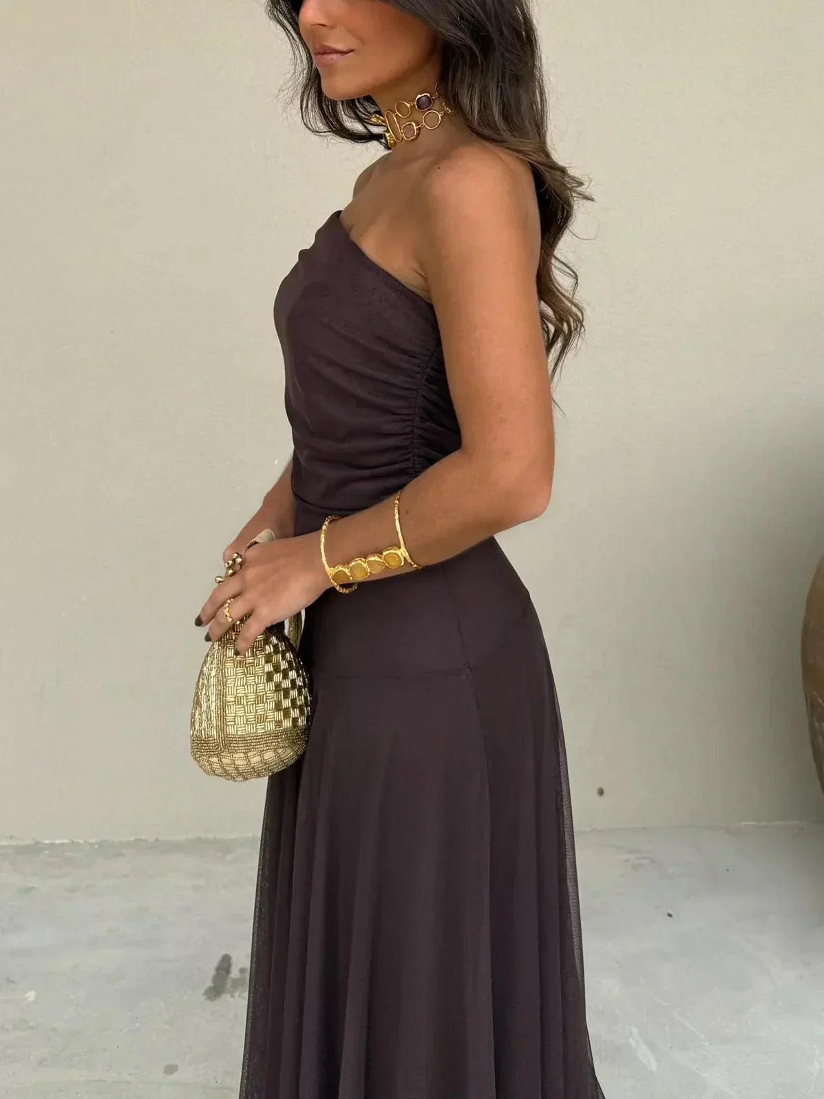 Miss | Jurk Dames Maxi Schoudervrij - Polyester