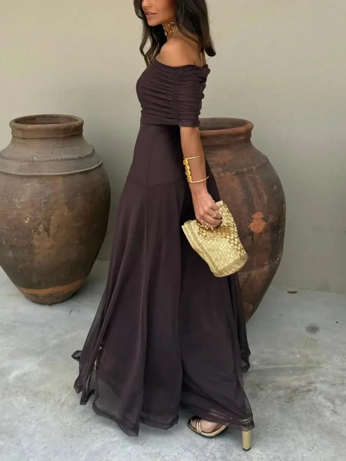 Miss | Jurk Dames Maxi Schoudervrij - Polyester
