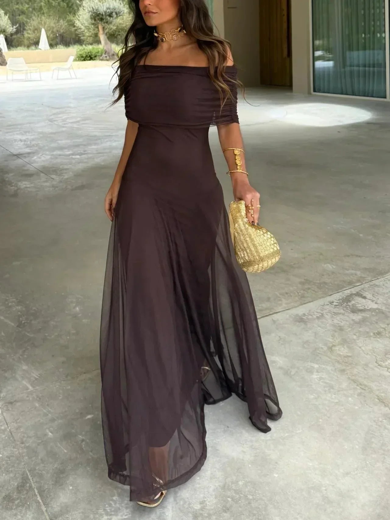 Miss | Jurk Dames Maxi Schoudervrij - Polyester