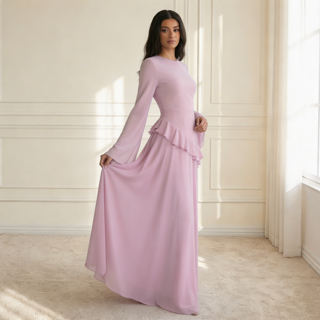 Elysera | Maxi Jurk met Ruffle Details & Flare Mouwen