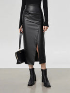 Ruched Leather Midi Skirt voor Fashion‑bewuste Vrouwen