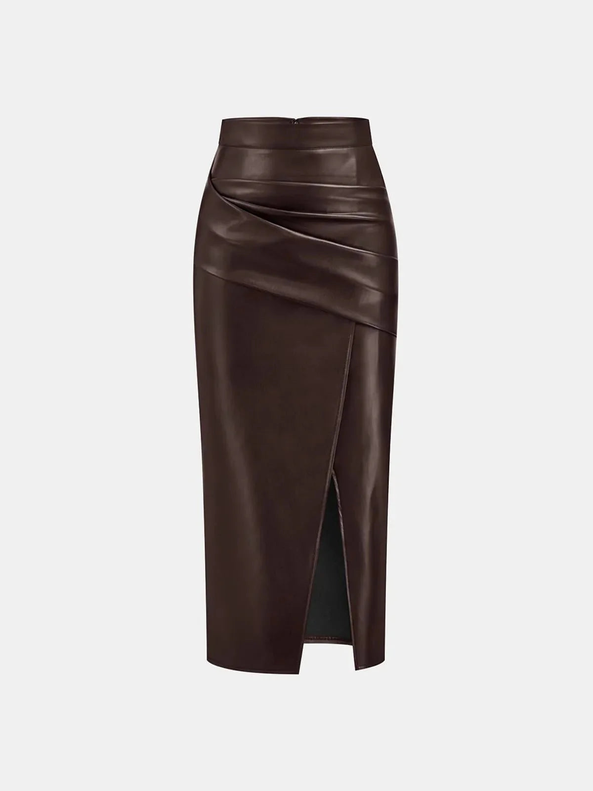Sienna’s | Ruched Faux Leather Midi Skirt for Style‑Conscious Women