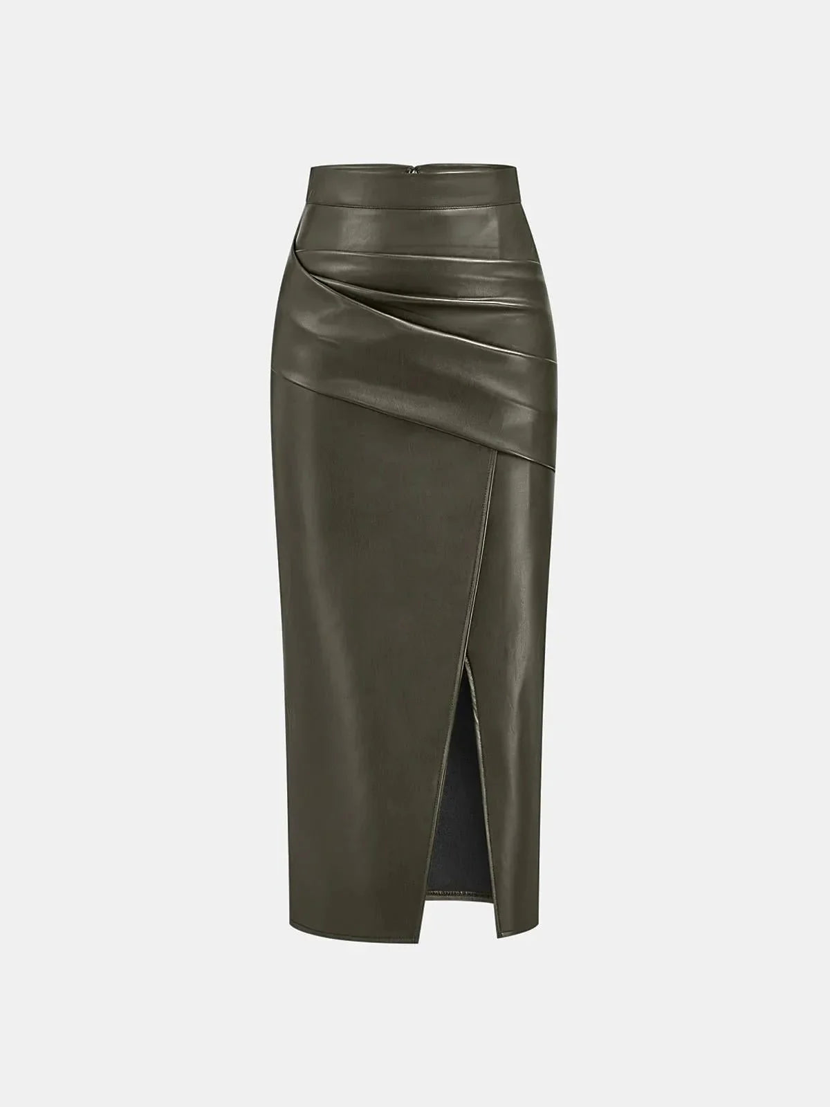 Sienna’s | Ruched Faux Leather Midi Skirt for Style‑Conscious Women