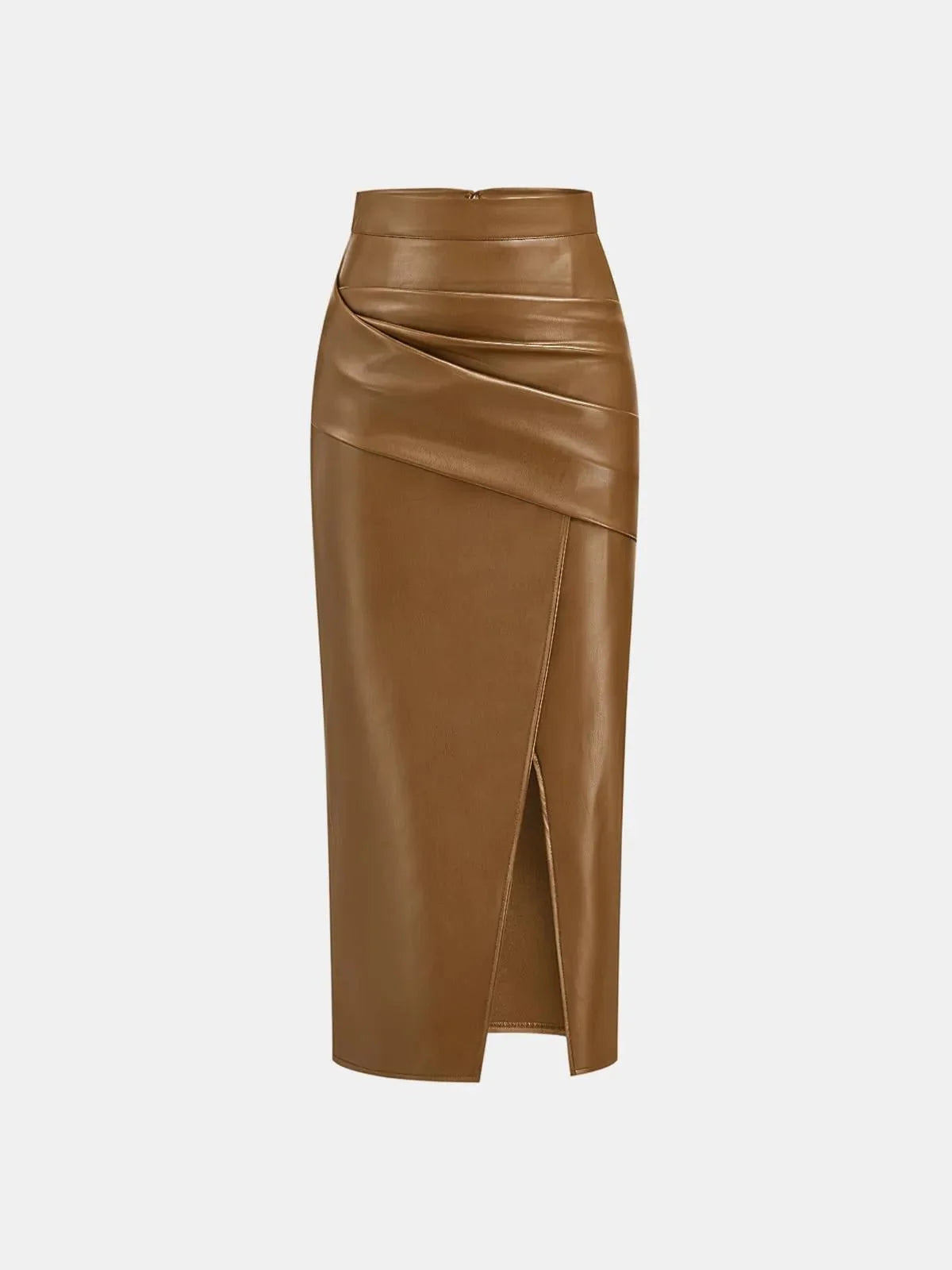 Sienna’s | Ruched Faux Leather Midi Skirt for Style‑Conscious Women
