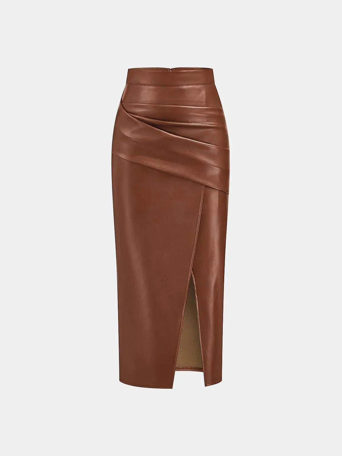 Sienna’s | Ruched Faux Leather Midi Skirt for Style‑Conscious Women