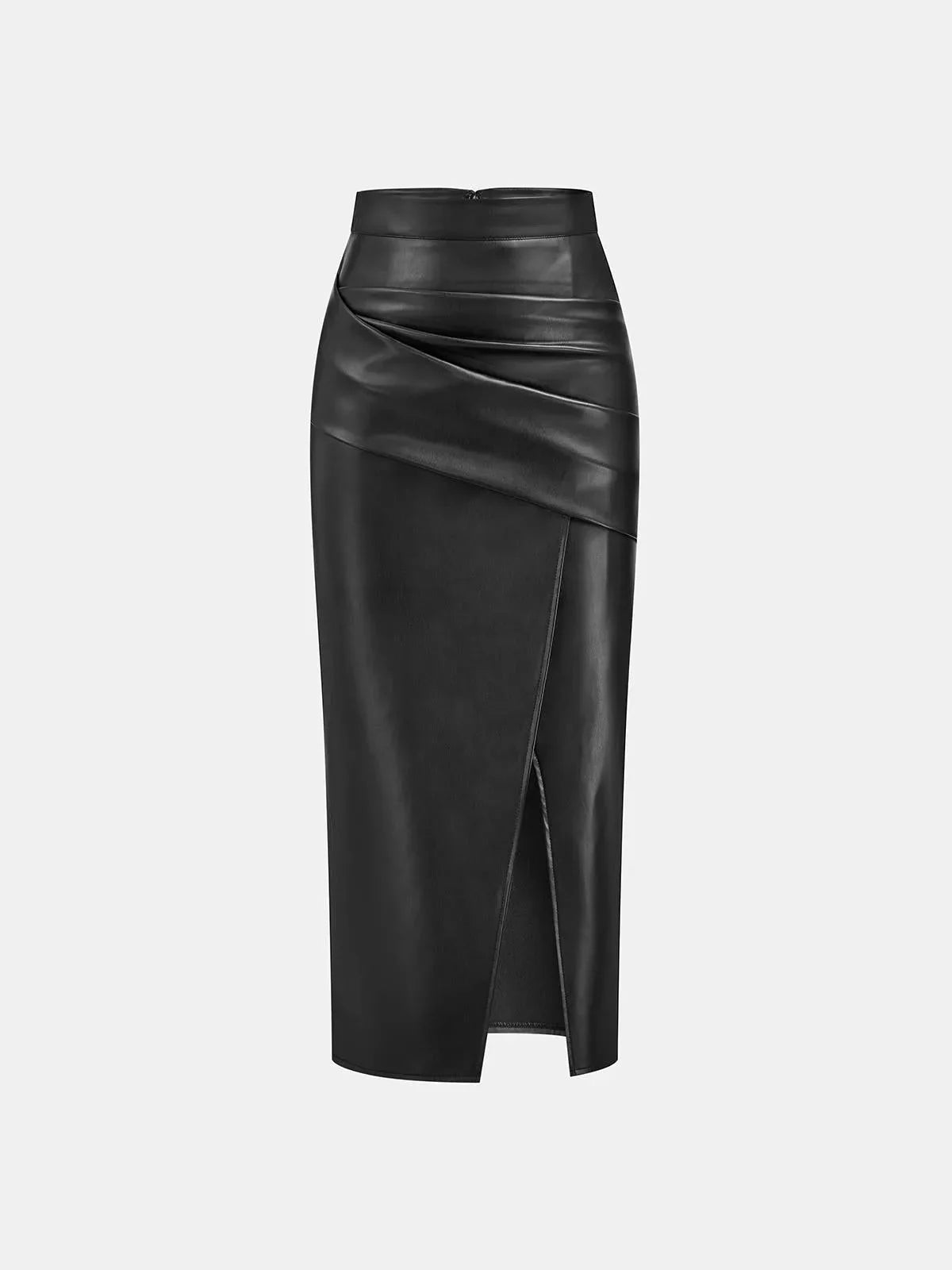 Sienna’s | Ruched Faux Leather Midi Skirt for Style‑Conscious Women