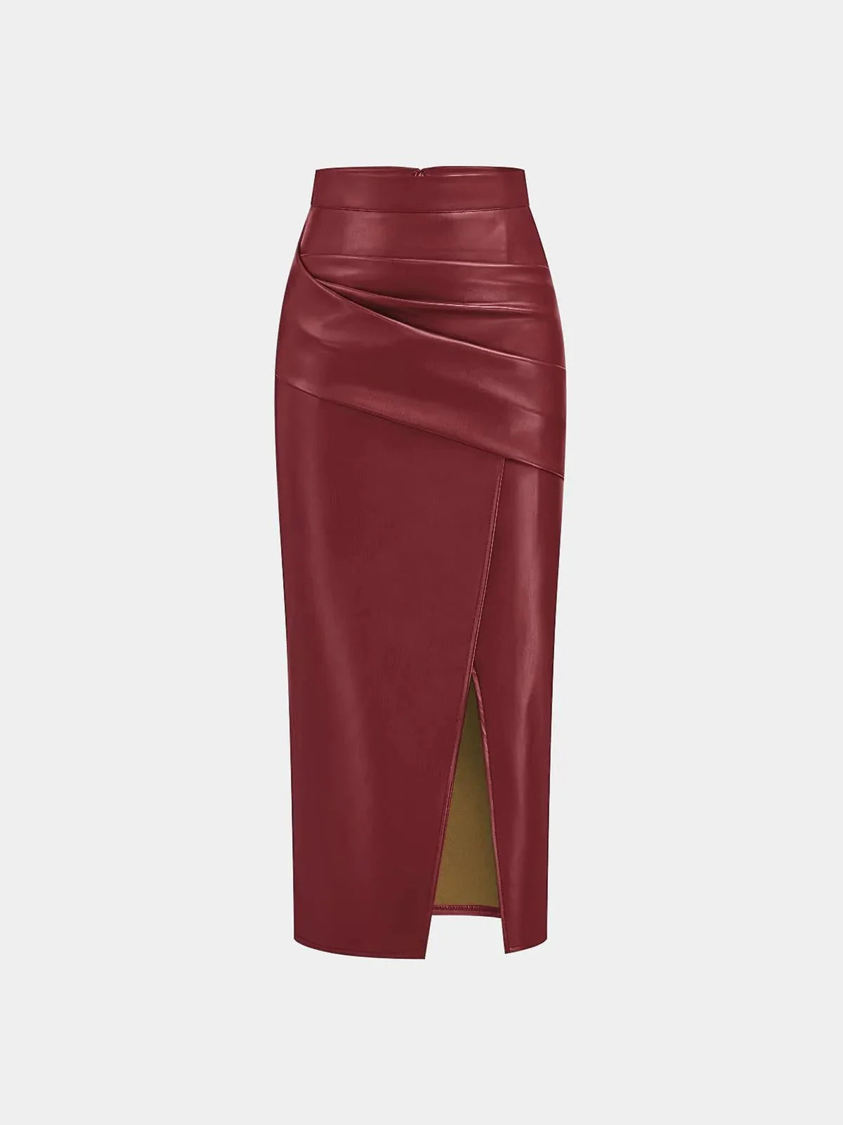 Sienna’s | Ruched Faux Leather Midi Skirt for Style‑Conscious Women
