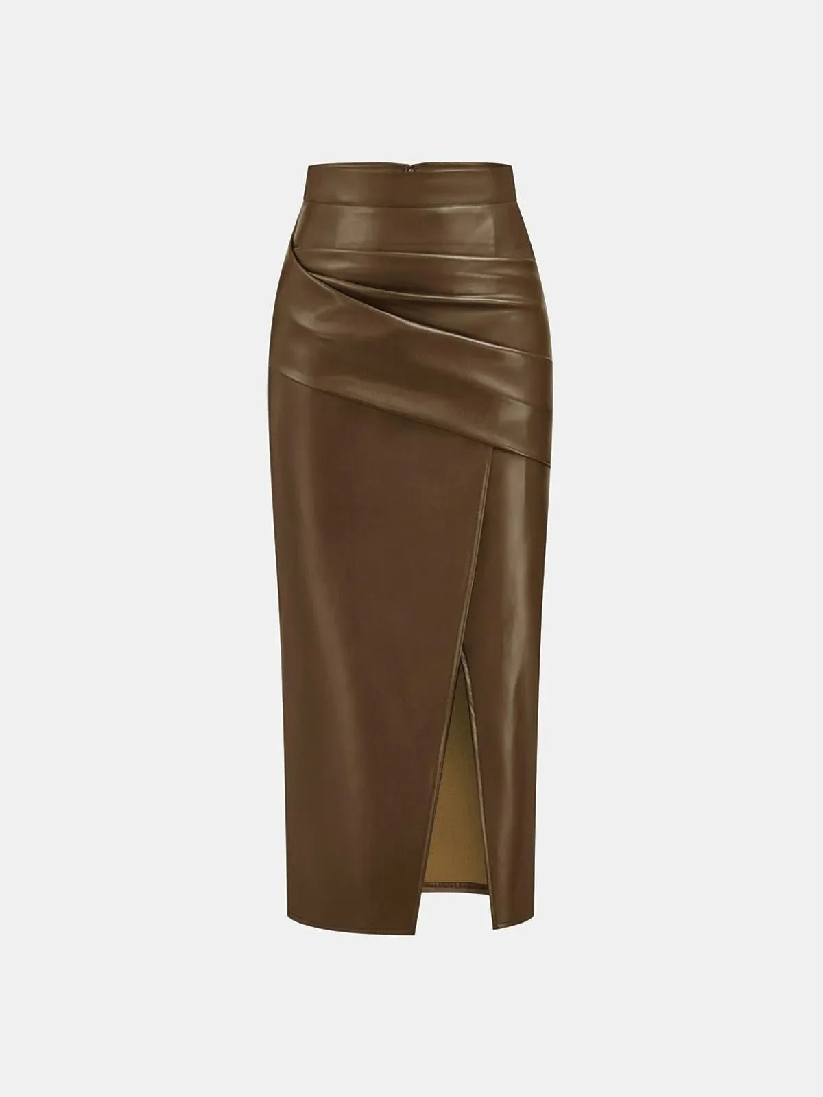Sienna’s | Ruched Faux Leather Midi Skirt for Style‑Conscious Women