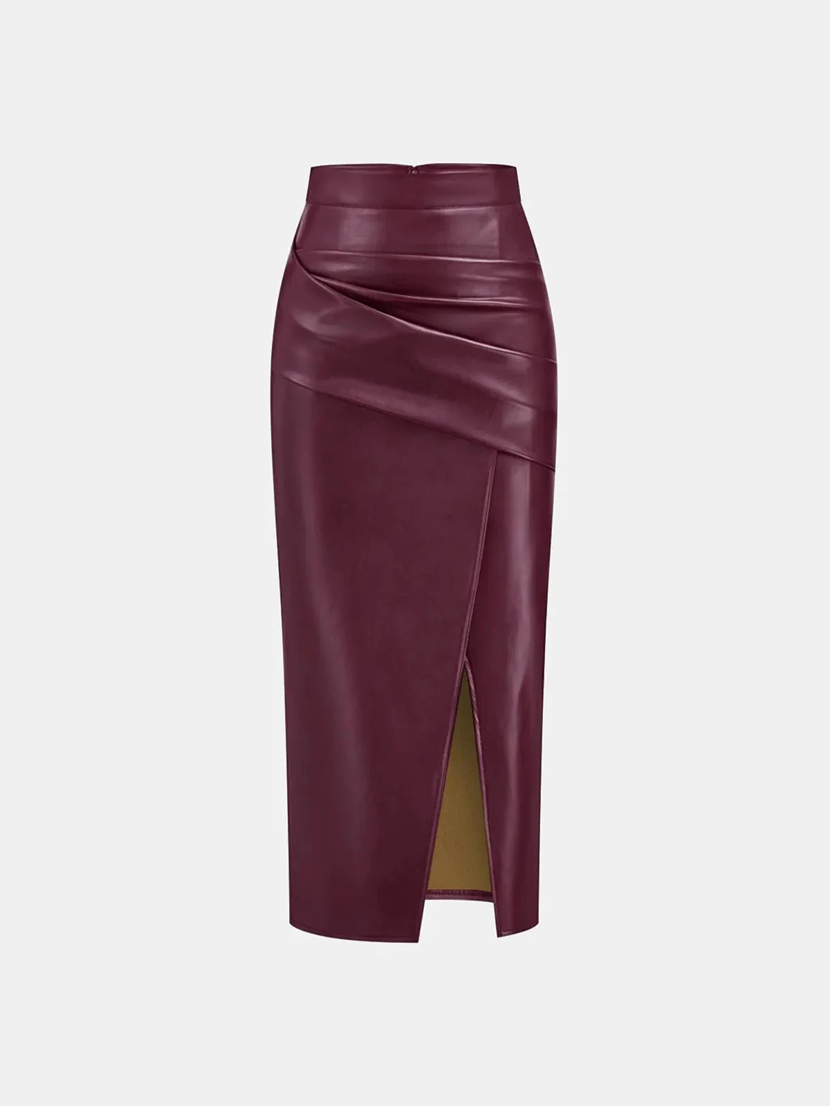 Sienna’s | Ruched Faux Leather Midi Skirt for Style‑Conscious Women