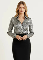 Satijnen Blouse Dames | Abstract Print Soepel Vallend