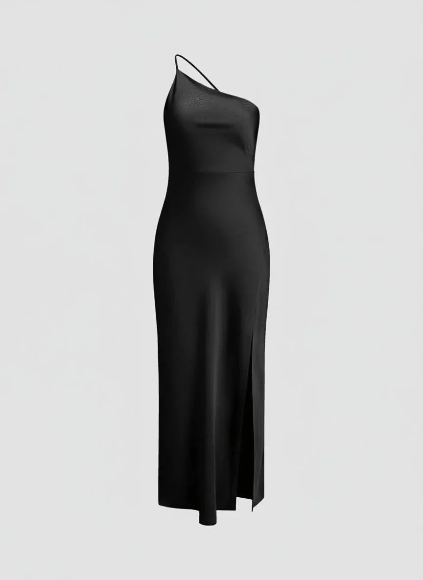Miss | Jurk Dames Maxi Elegant One-Shoulder Split - Satijn