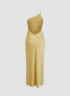 Miss | Jurk Dames Maxi Elegant One-Shoulder Split - Satijn