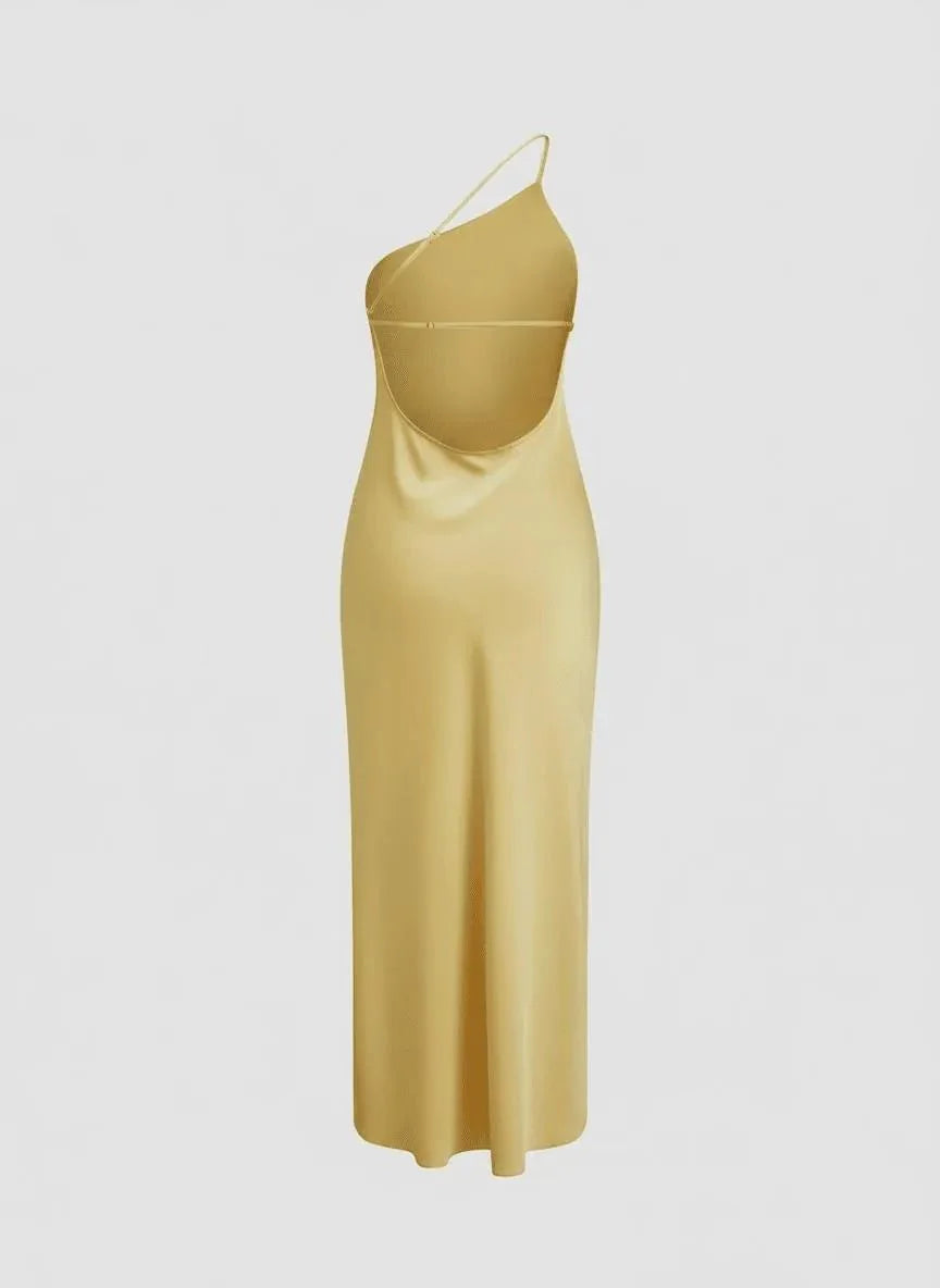 Miss | Jurk Dames Maxi Elegant One-Shoulder Split - Satijn
