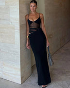 Averra | Maxi jurk met mesh cut-out & spaghetti bandjes