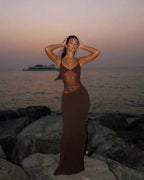 Averra | Maxi jurk met mesh cut-out & spaghetti bandjes
