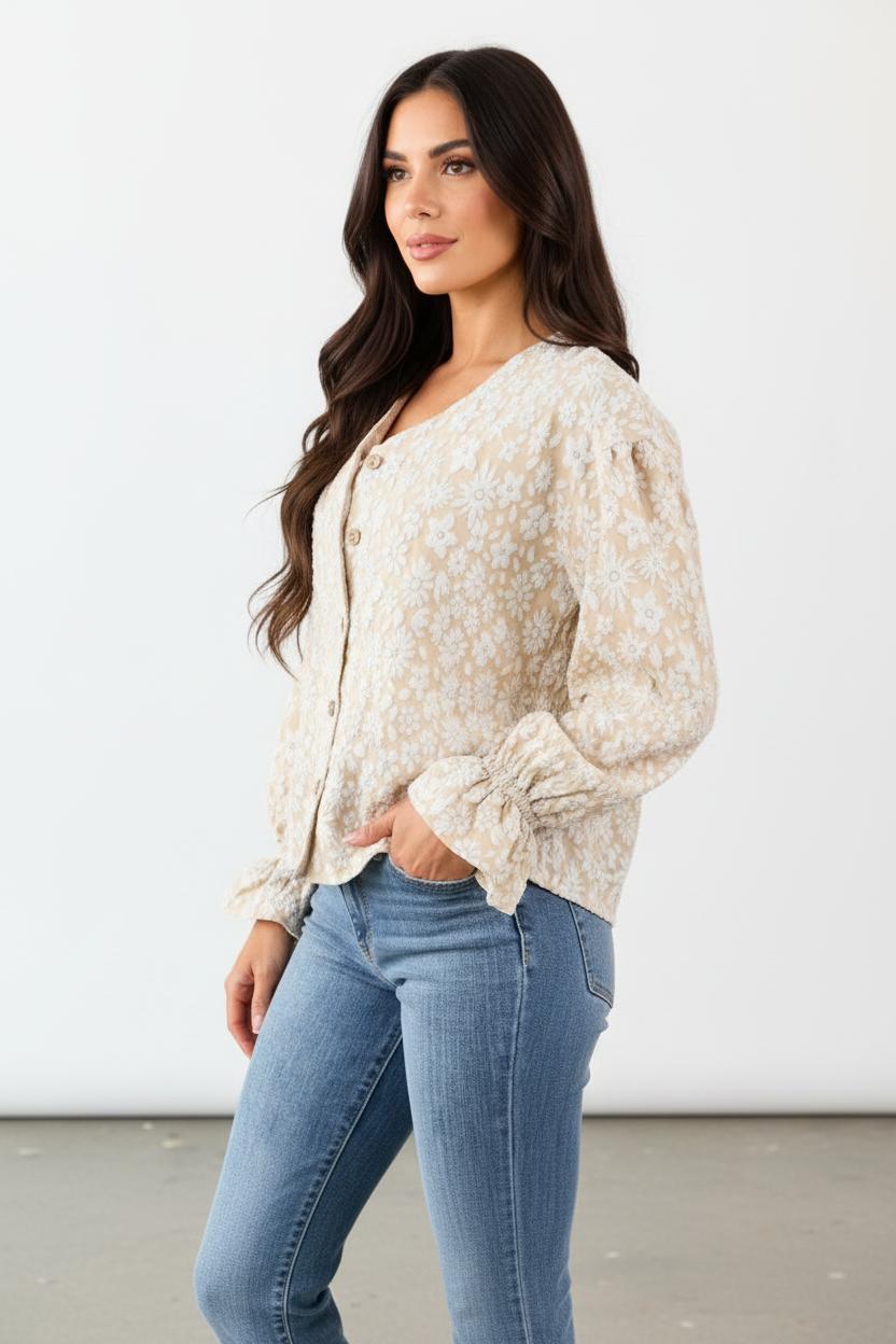 Sienna’s | Viscose Blouse Women – Puff Sleeves, Ruched Cuffs