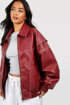 Miss | Jas Dames Oversized Relaxed Rood - Leer