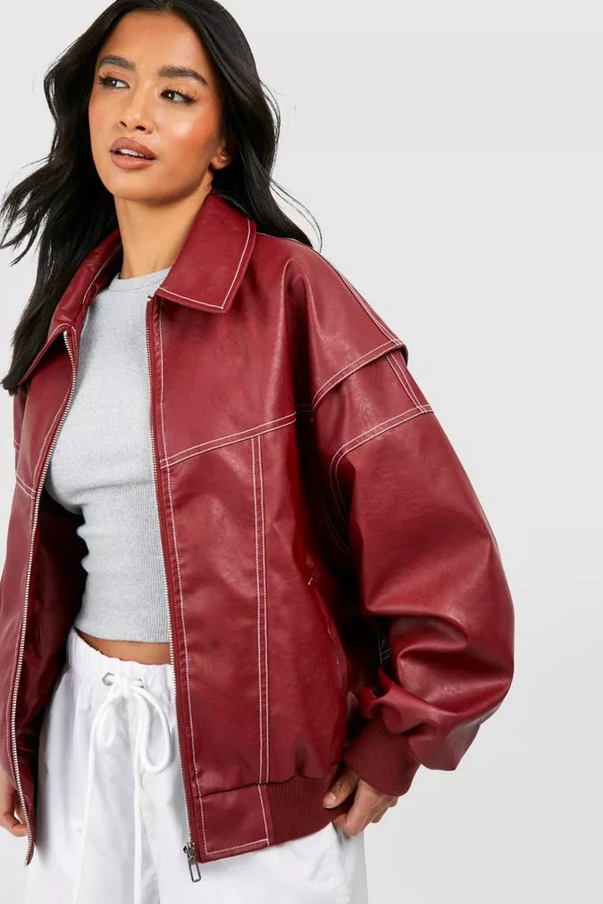 Miss | Jas Dames Oversized Relaxed Rood - Leer