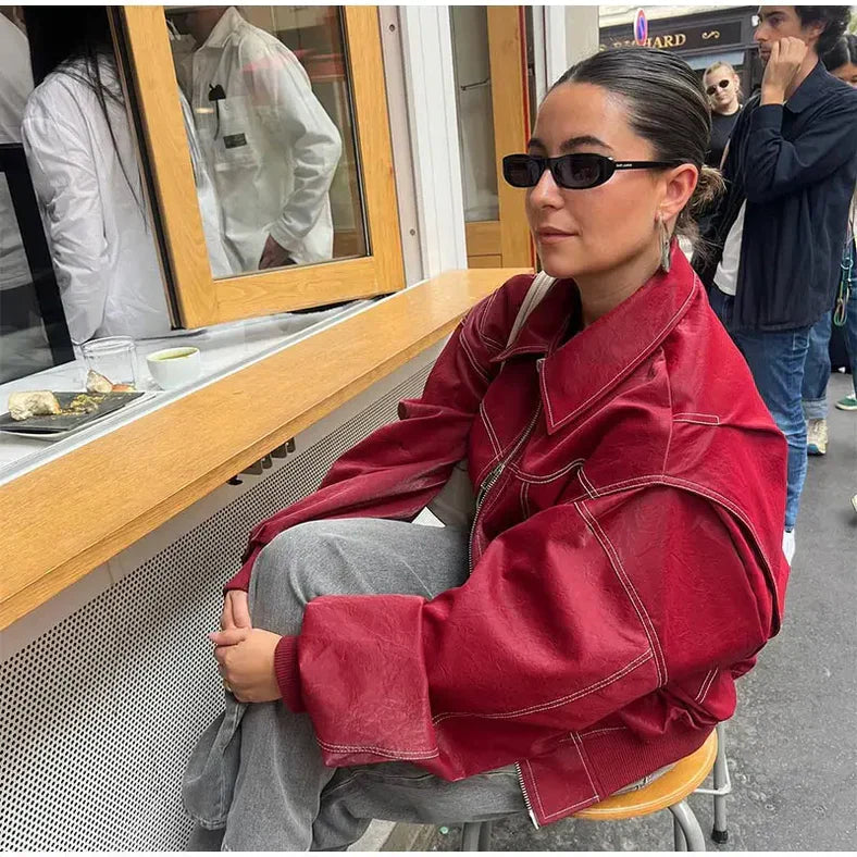 Miss | Jas Dames Oversized Relaxed Rood - Leer
