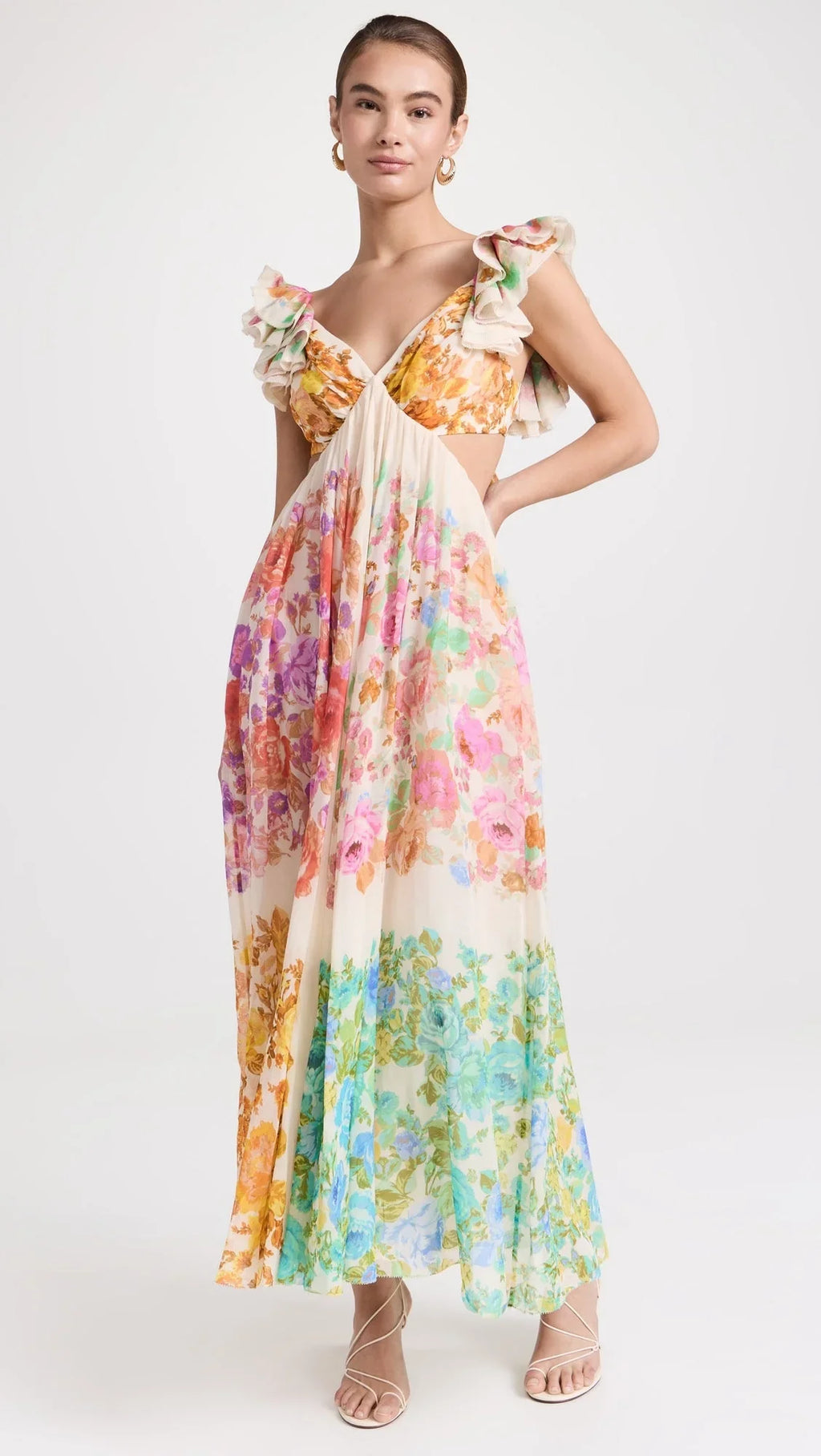 Bloomelia | Maxi Jurk met Bloemenprint & Ruches